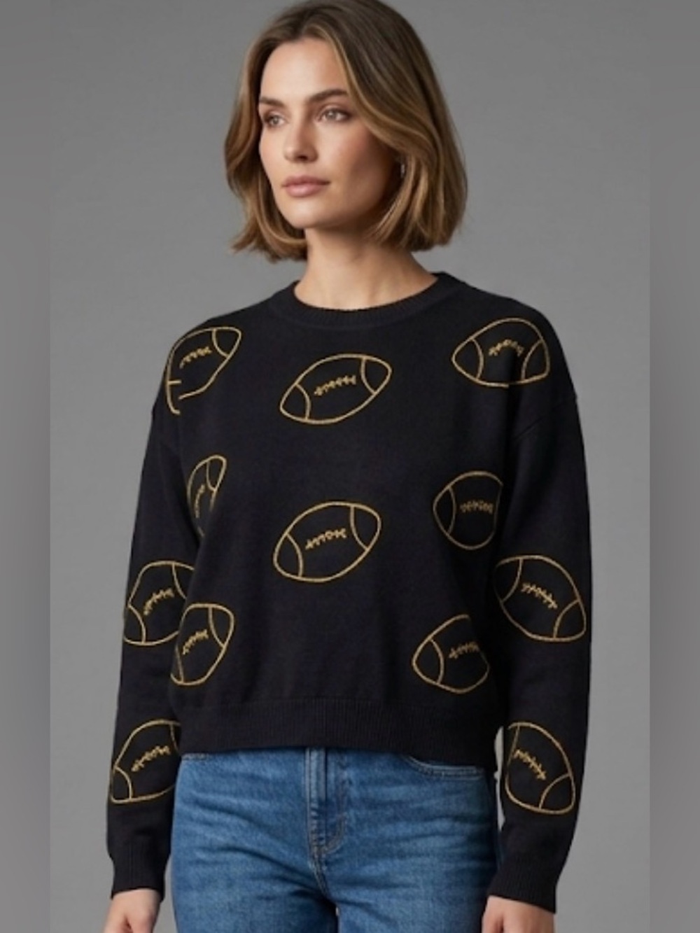 Ring Street Black & Yellow Football Stitching Knit Sweater Size Small